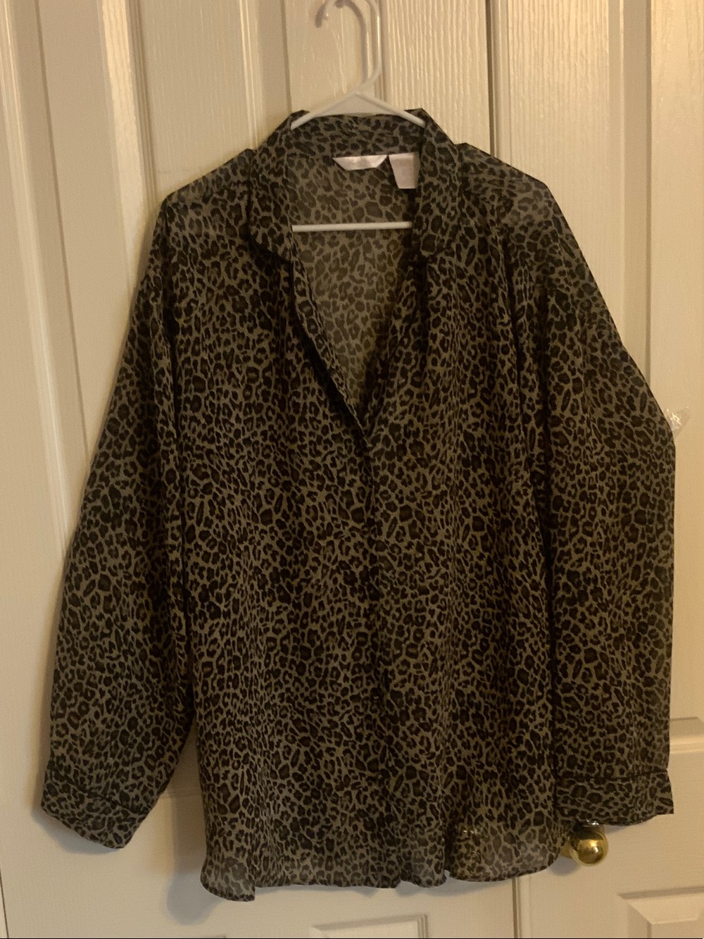 Secret Treasures Tan and Black Leopard Print Button-Down Sheer Blouse - 3X